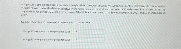 help please Marigoid, Inc established a stock-appreciation rights (SARs) program on January