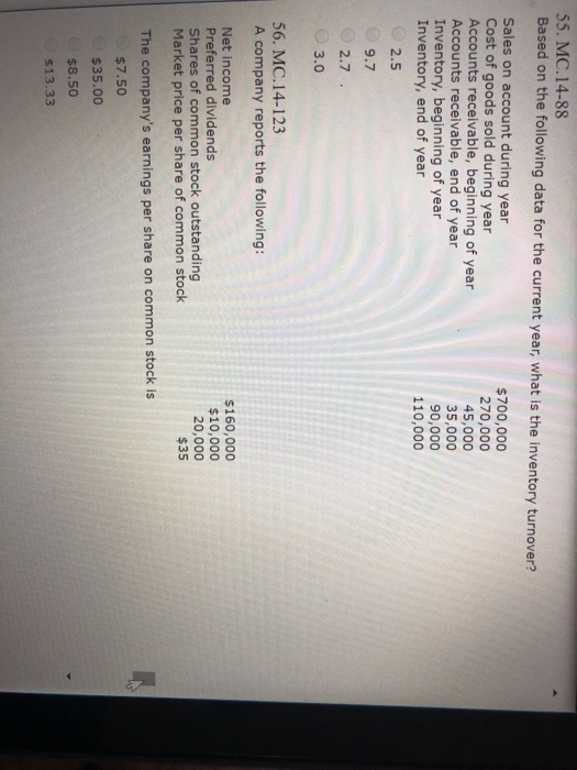  55. MC.14-88 Based on the following data for the current year,