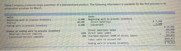  Prepare a process cost summary report for this process using the