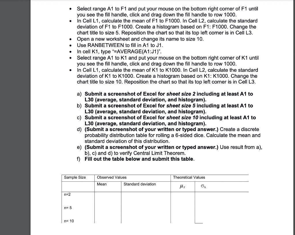 dice and calculating the average and standard deviation of the five numbers.