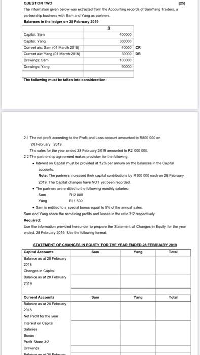  QUESTION TWO [25] The information given below was extracted from the