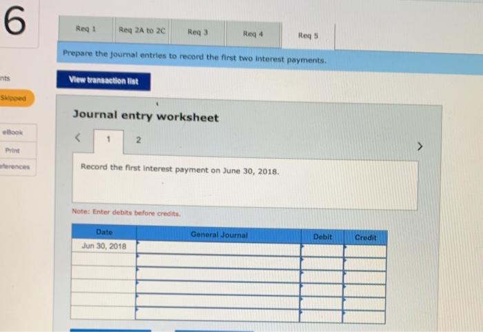 the cash payment 2 For each semiannus period, complete the table below