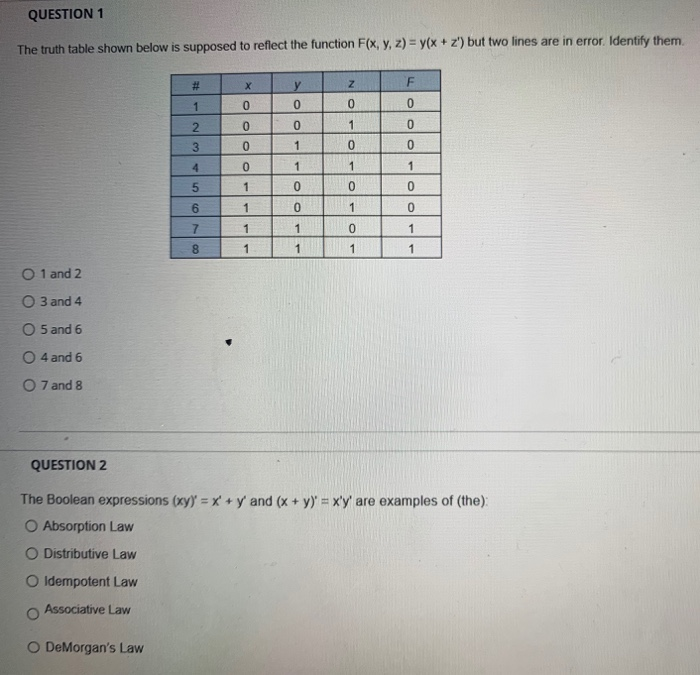  QUESTION 1 The truth table shown below is supposed to reflect