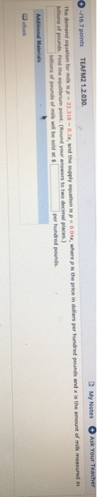  My Notes Ask Your Teacher -/16.7 points TEAFM2 1.2.030. is the