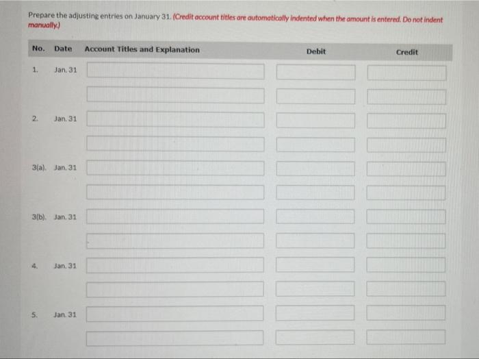 January 1, 2020. During the first month of operations, the following transactions