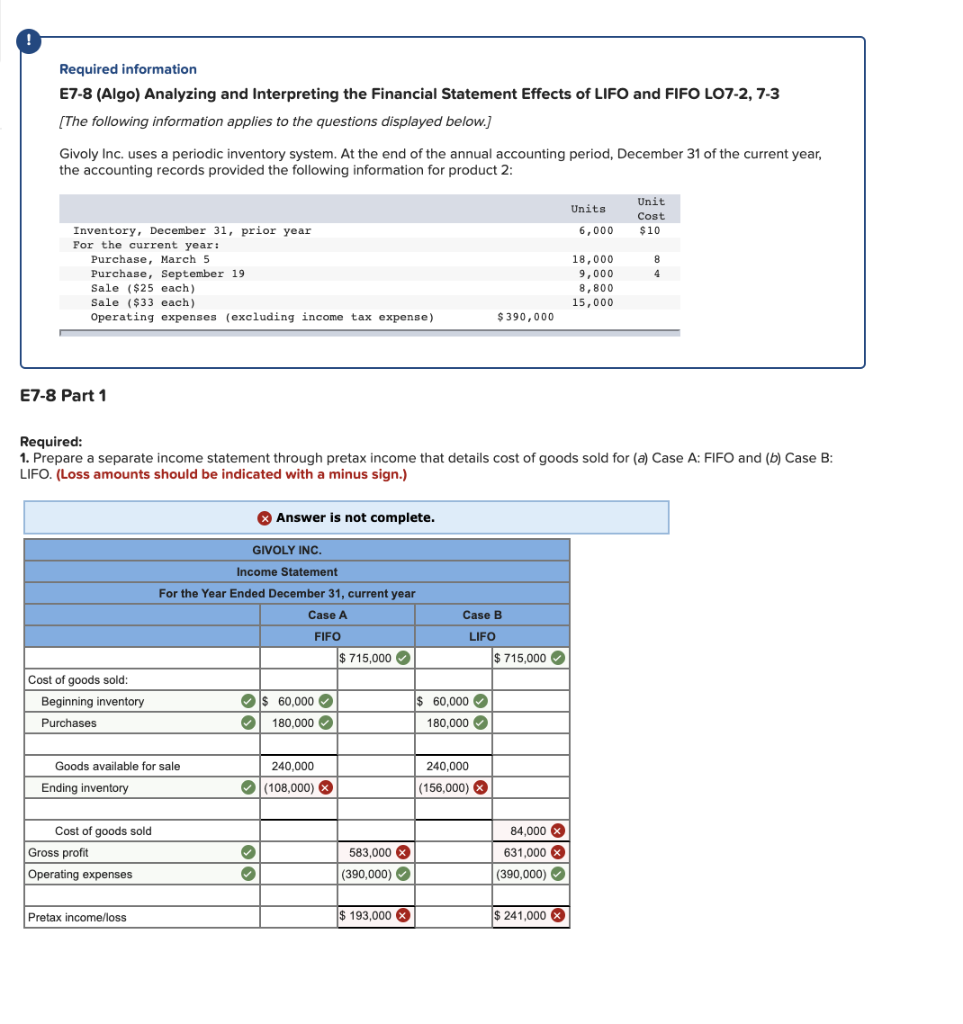 Required information E7-8 (Algo) Analyzing and Interpreting the Financial Statement Effects