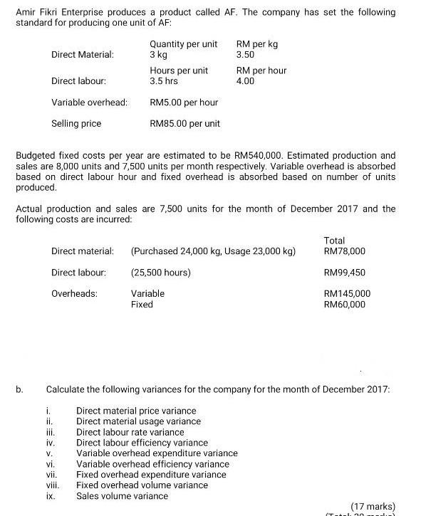 please do question (i) until (ix) 3 kg Amir Fikri Enterprise