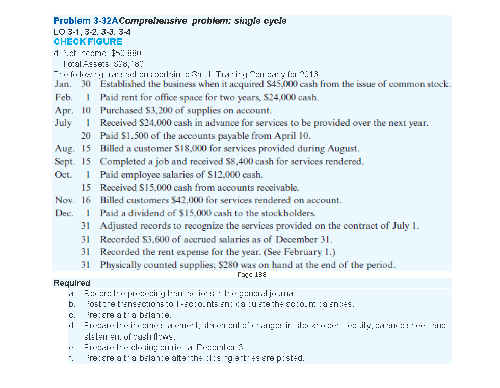Create General Ledger Problem 3-32A Comprehensive problem: single cycle LO 3-1, 3-2,