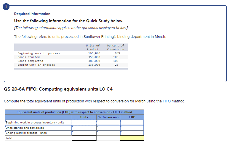  Required Information Use the following information for the Quick Study below.