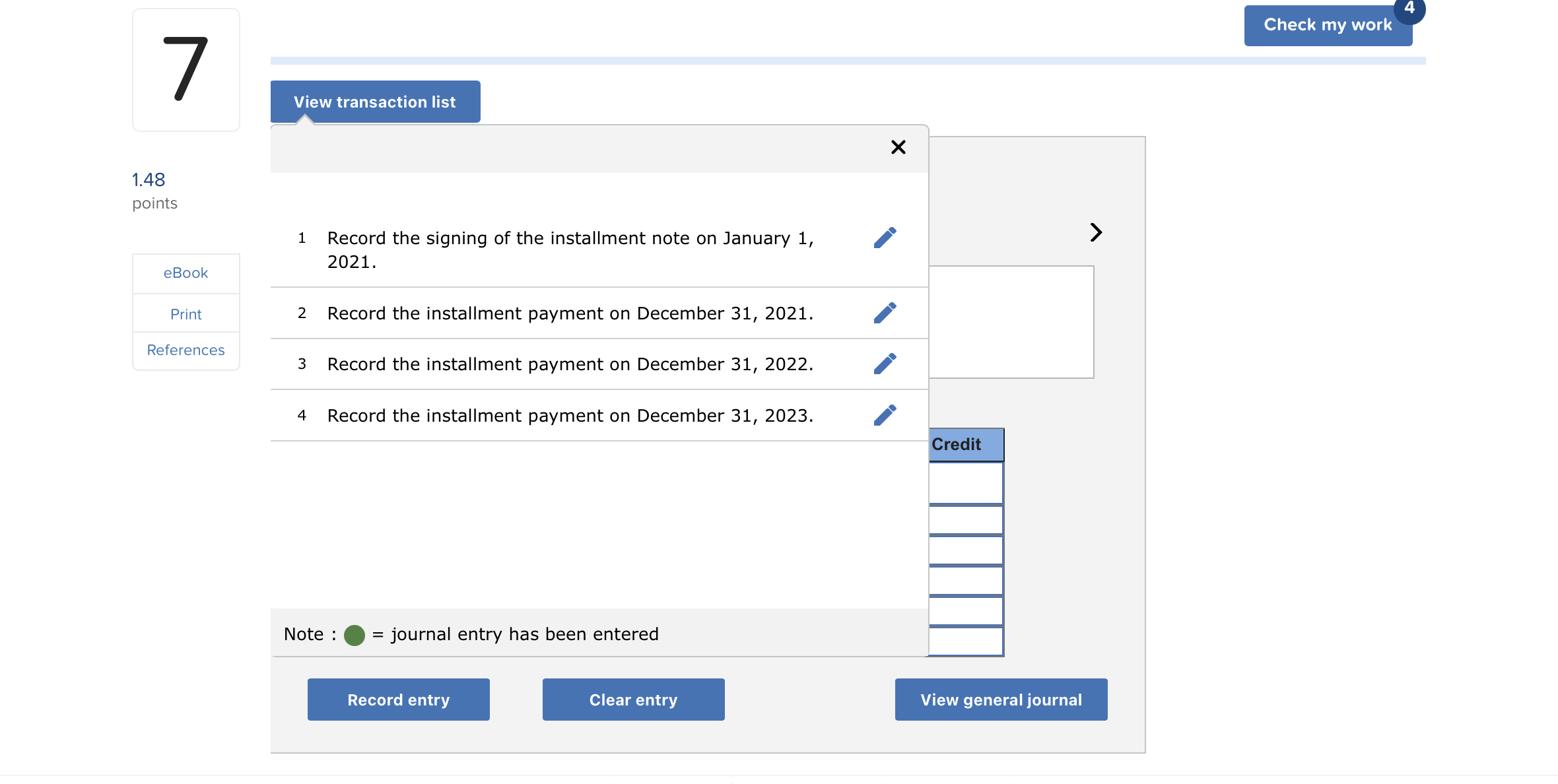 interest annually, and requires an annual installment payment on December 31. Cucina