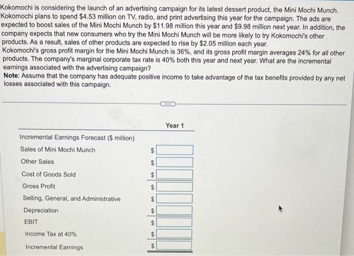 please do years 1 and 2 Kokomochi is considering the launch of