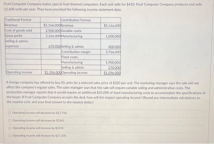 question 22 Fruit Computer Company makes special fruit themed computers. Each unit