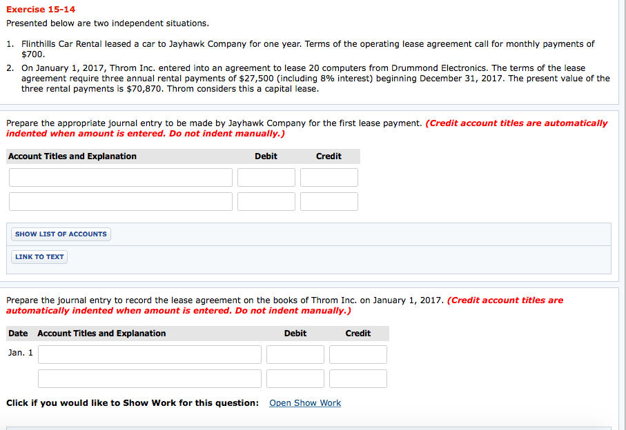  Exercise 15-14 Presented below are two independent situations. 1. Flinthills Car