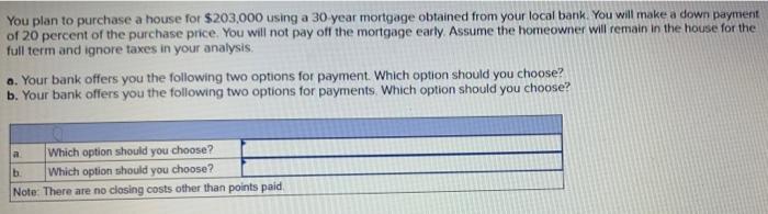  You plan to purchase a house for $203,000 using a 30