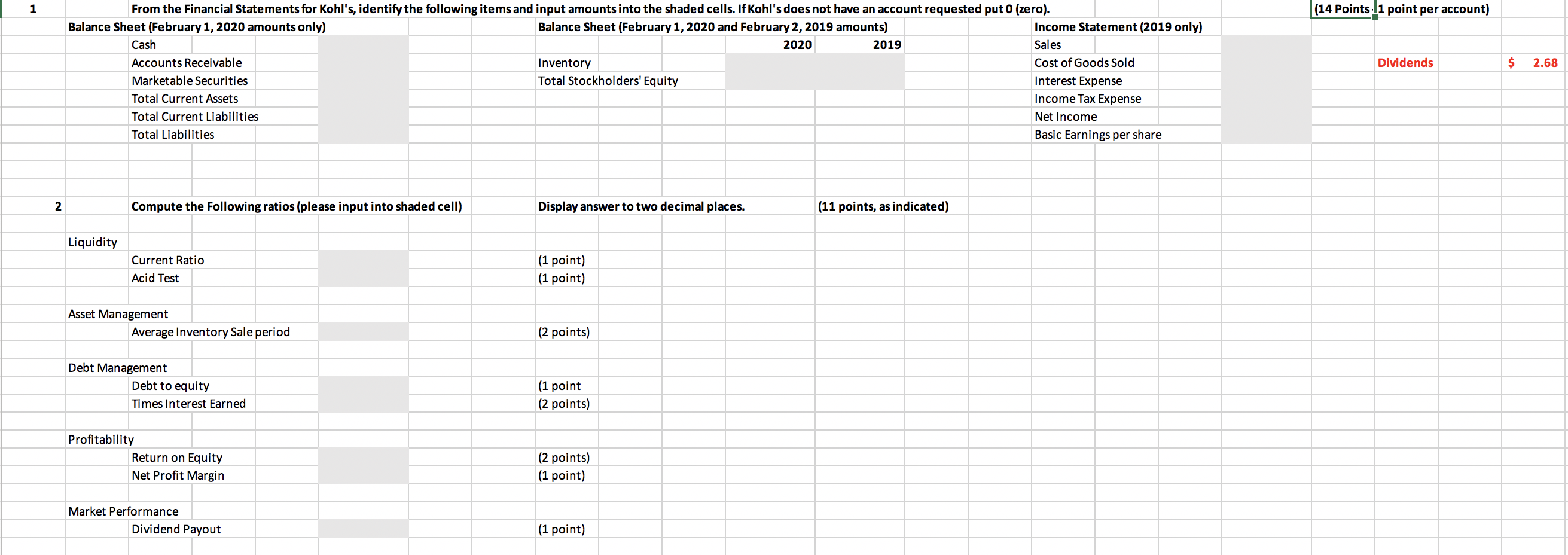 already been entered in the data section of the spreadsheet). (14 points)