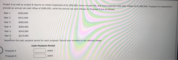  Project A as well as project B require an initial investment