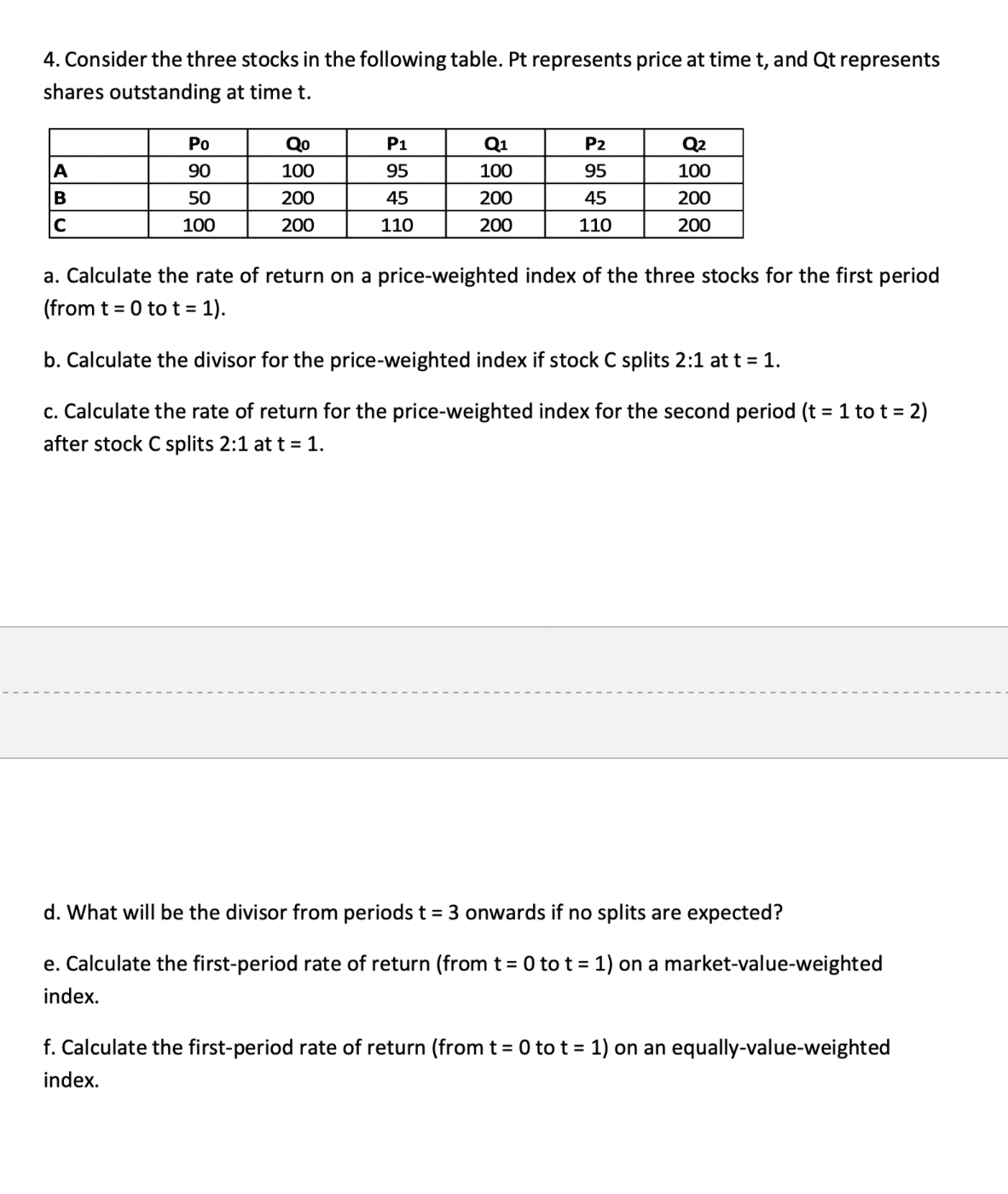  d. What will be the divisor from periods t=3 onwards if