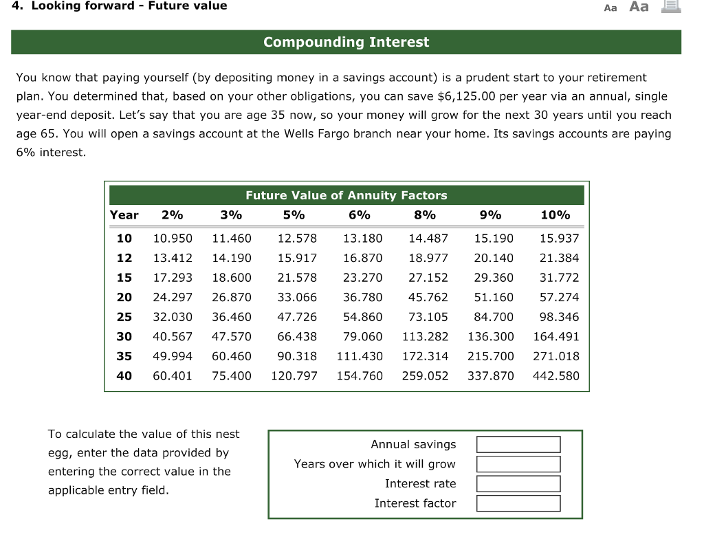 4. Looking forward - Future value Aa Aa Compounding Interest You