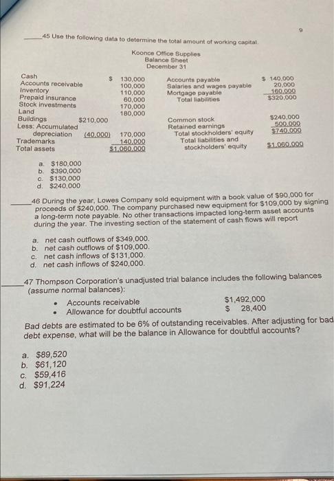 45, 46 and 47 9 45 Use the following data to determine