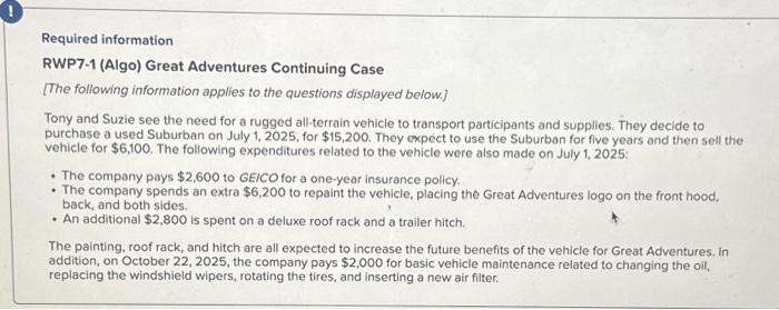  Make Journal Entry Required information RWP7-1 (Algo) Great Adventures Continuing Case