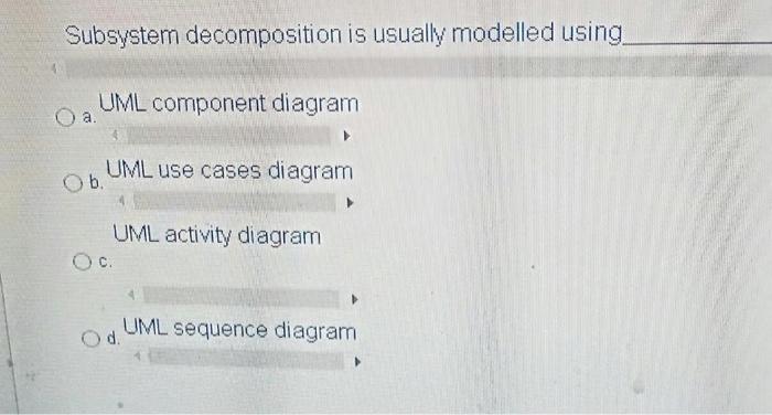  Subsystem decomposition is usually modelled using UML component diagram UML use