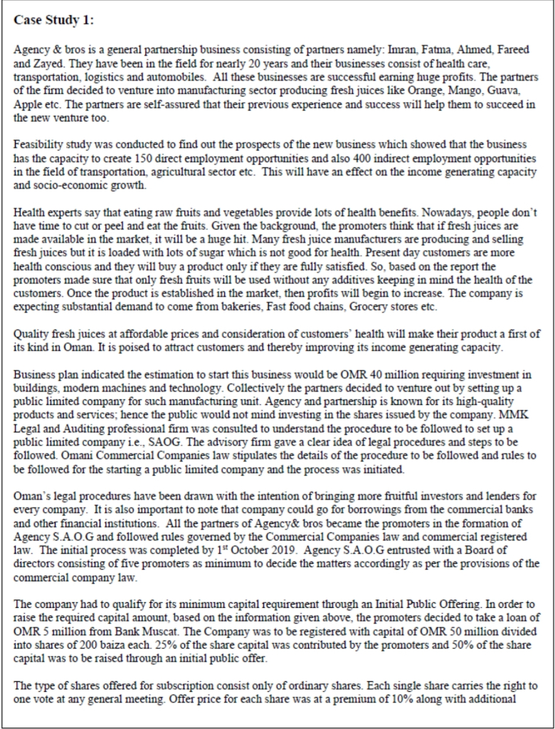  Case Study 1: Agency & bros is a general partnership business