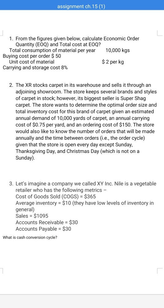 assignment ch.15 (1) 1. From the figures given below, calculate Economic