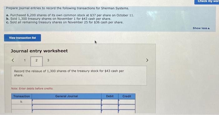 the stockholders' equity section of Sherman Systems appears as follows. 1. Prepare