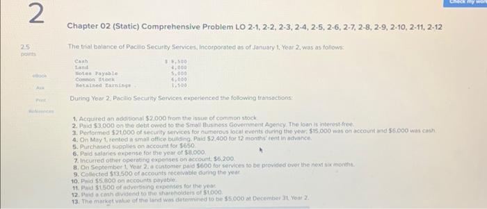  2 2.5 points eBook Ask Print References Chapter 02 (Static) Comprehensive