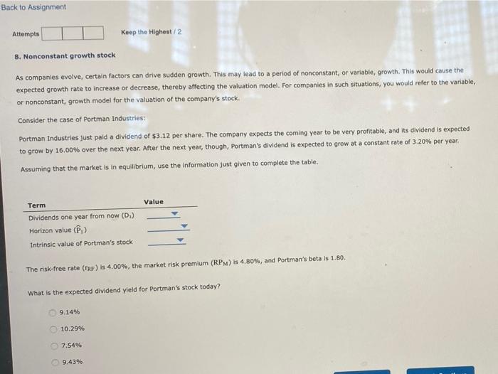 8 Back to Assignment Attempts Keep the Highest / 2 B. Nonconstant