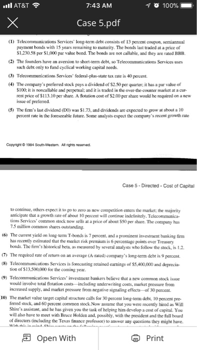  .ill AT&T 7:43 AM 100% Case 5.pdf 1) Telecommunications Services' long-term