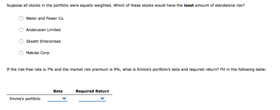 10. Portfolio risk and return Emma holds a $5,000 portfolio that consists