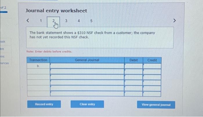 Notn Enter debits before credita. Journal entry worksheet In reviewing the bank