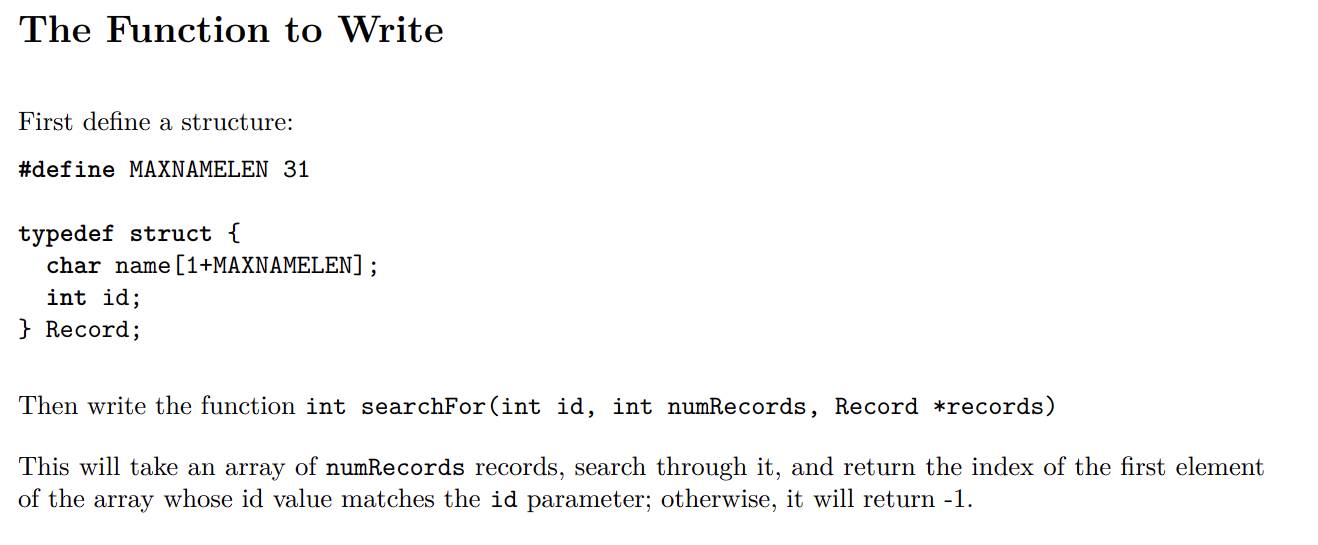 Write a c language program as required The Function to Write First