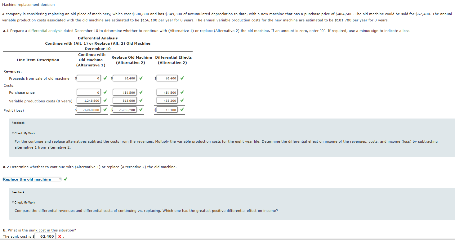  Machine replacement decision variable production costs associated with the old machine