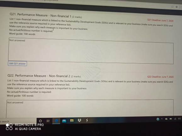  answer Q21. Performance Measure - Non-financial 12 marks) 021 Desde lune