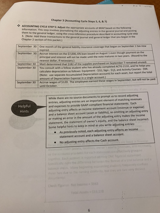  Chapter 3 (Accounting Cycle Steps 5, 6, &7) ACCOUNTING CYCLE STEP