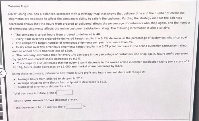  Silver Lining Inc. has a balanced scorecard with a strategy map