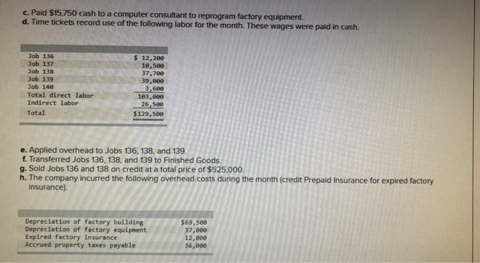 job order costing LO P1, P2, P3 [The following information applies to