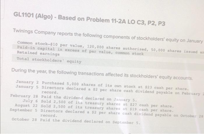  GL1101 (Algo) - Based on Problem 11-2A LO C3, P2, P3