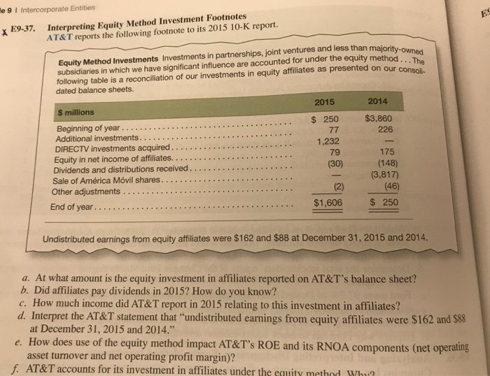  9 I Intercorporate Entities e Interpreting Equity Method Investment Footnotes AT&