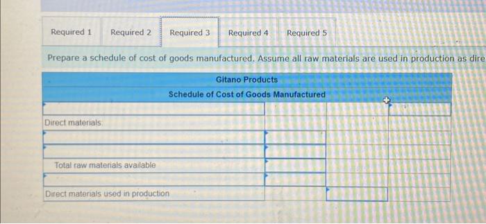 manufactured. Assume all raw materials are used in production as direct materials.