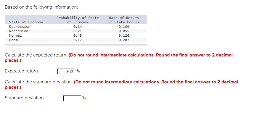 Please show solution Based on the following information: Calculate the expected return.