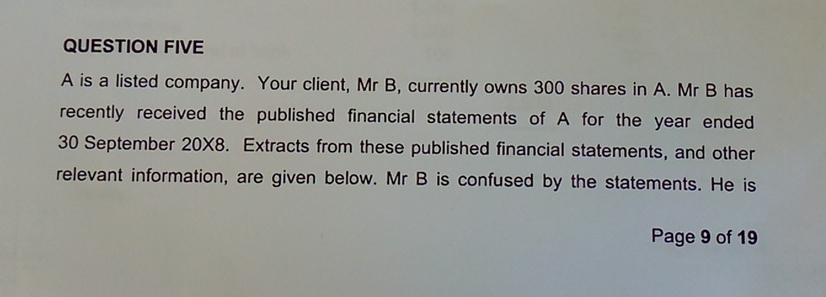  QUESTION FIVE A is a listed company. Your client, Mr B,