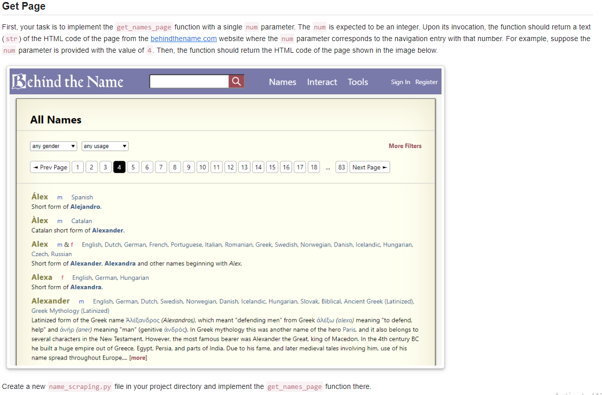 Extract Names Info Then, your task is to implement the extract_names_from_page function