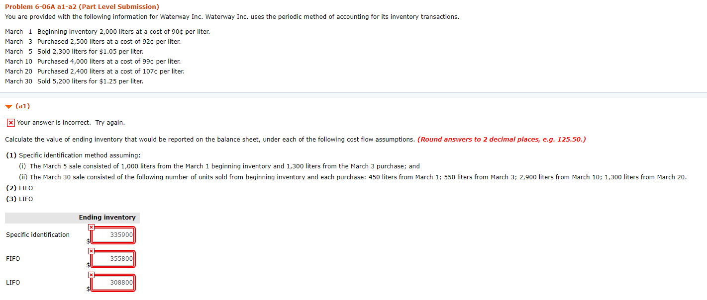 Problem 6-06A al-a2 (Part Level Submission) You are provided with the