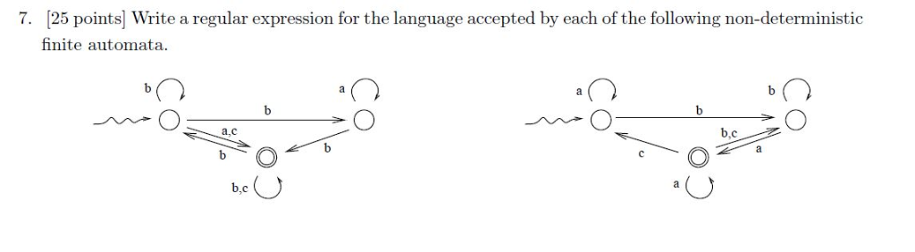  7. [25 points] Write a regular expression for the language accepted