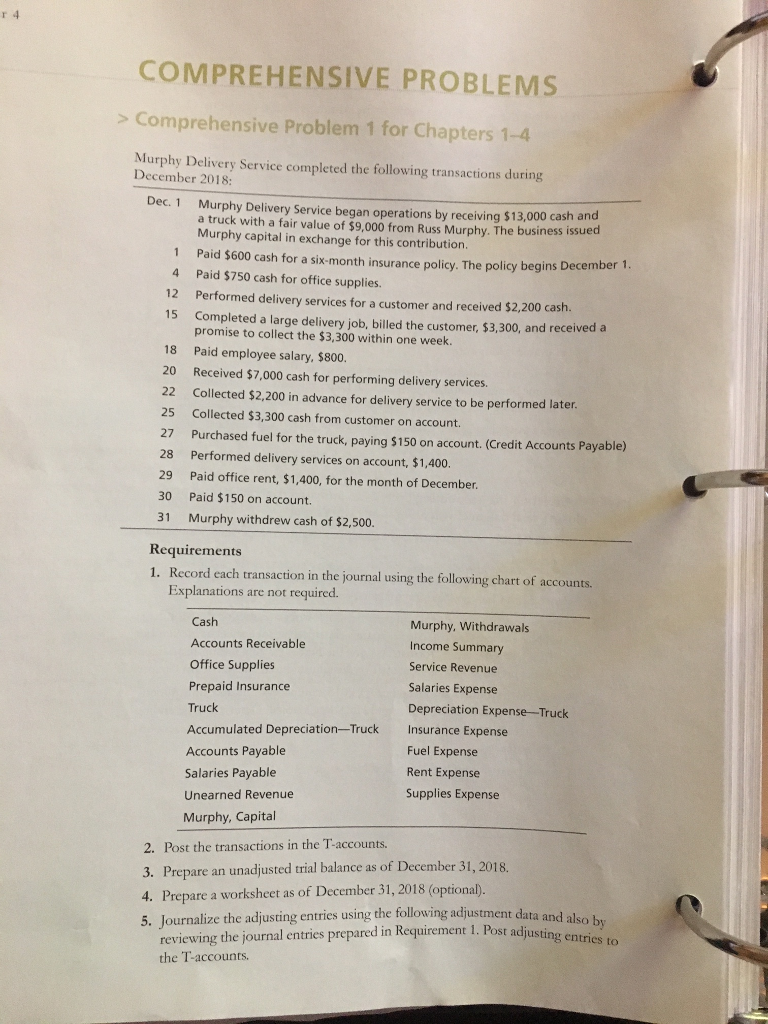  COMPREHENSIVE PROBLEMS > Comprehensive Problem 1 for Chapters 1-4 Murphy Delivery