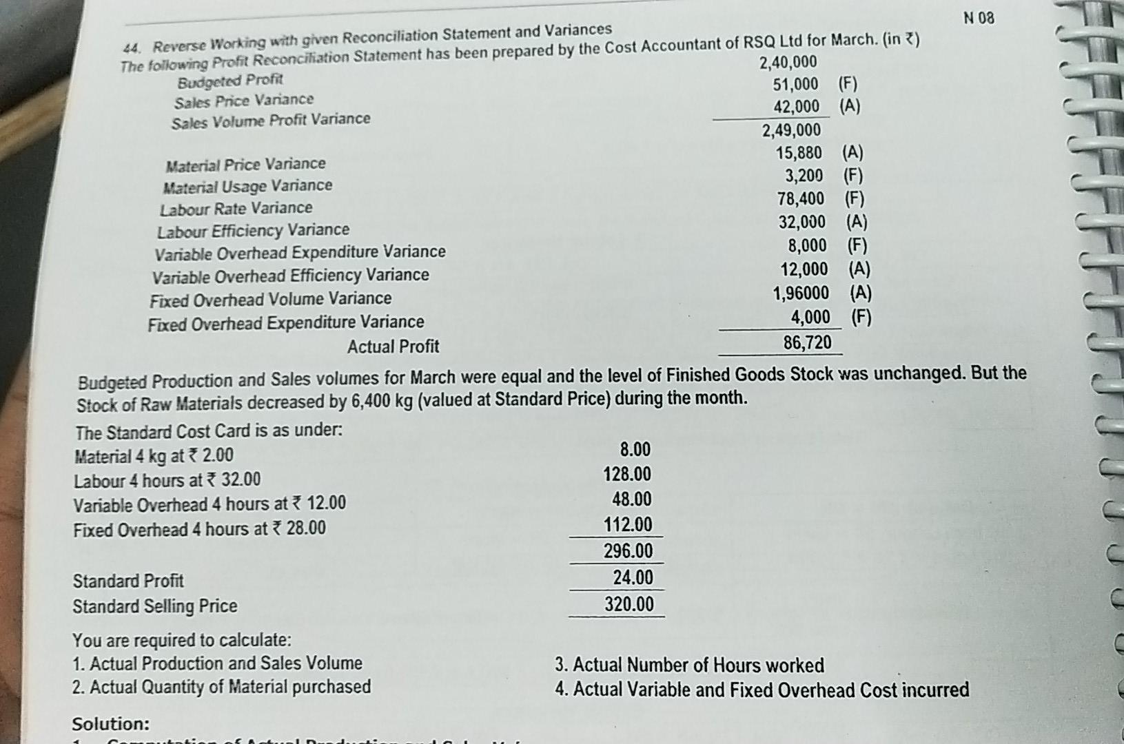  Need all Answers N 08 44. Reverse Working with given Reconciliation