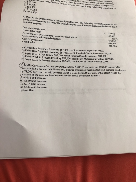 need help with question 9 M e s direct materials stred e